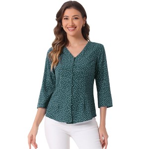 INSPIRE CHIC Women's Polka Dots 3/4 Sleeve Casual Button Front Shirt - 1 of 4