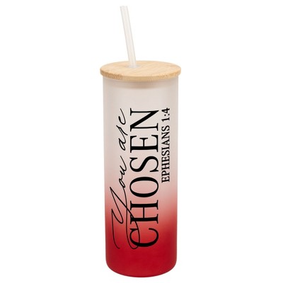 Elanze Designs You Are Chosen Vertical Walk in Faith Wrap-Around Design 25 Ounce Frosted Gradient Glass On-The-Go Coffee Travel Skinny Tumbler Mug