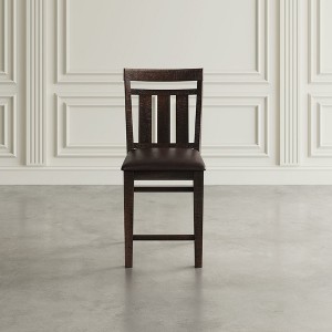 Jofran, Distressed Rustic Solid Acacia Upholstered Slat-back Barstool (Set of 2), Brown - 1 of 3