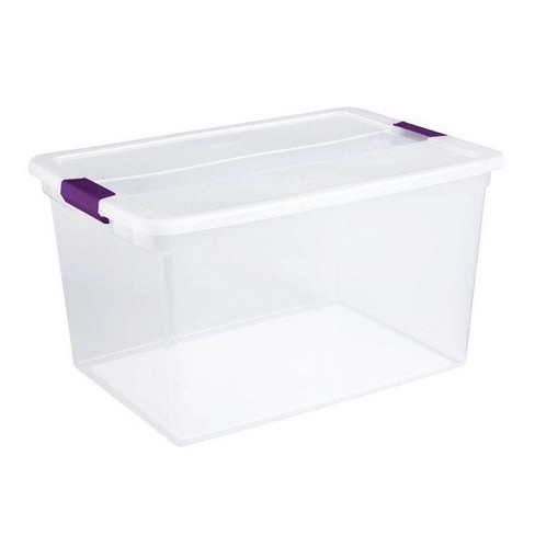 Sterilite 66 qt Clearview Latch Storage Box, Stackable Bin with Latching Lid, Plastic Container to Organize Clothes in Closet, Clear Base, Lid, 6