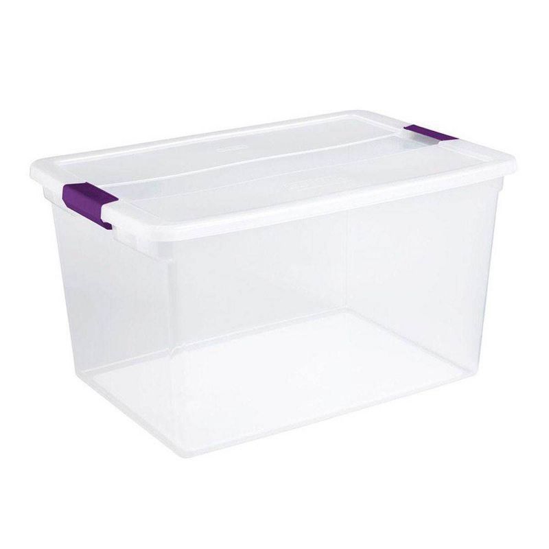 Sterilite 66 Qt ClearView Latch Storage Box Stackable Bin with Latching Lid, Plastic Container to Organize Clothes in Closet, Clear Base, Lid, 12-Pack, 3 of 8