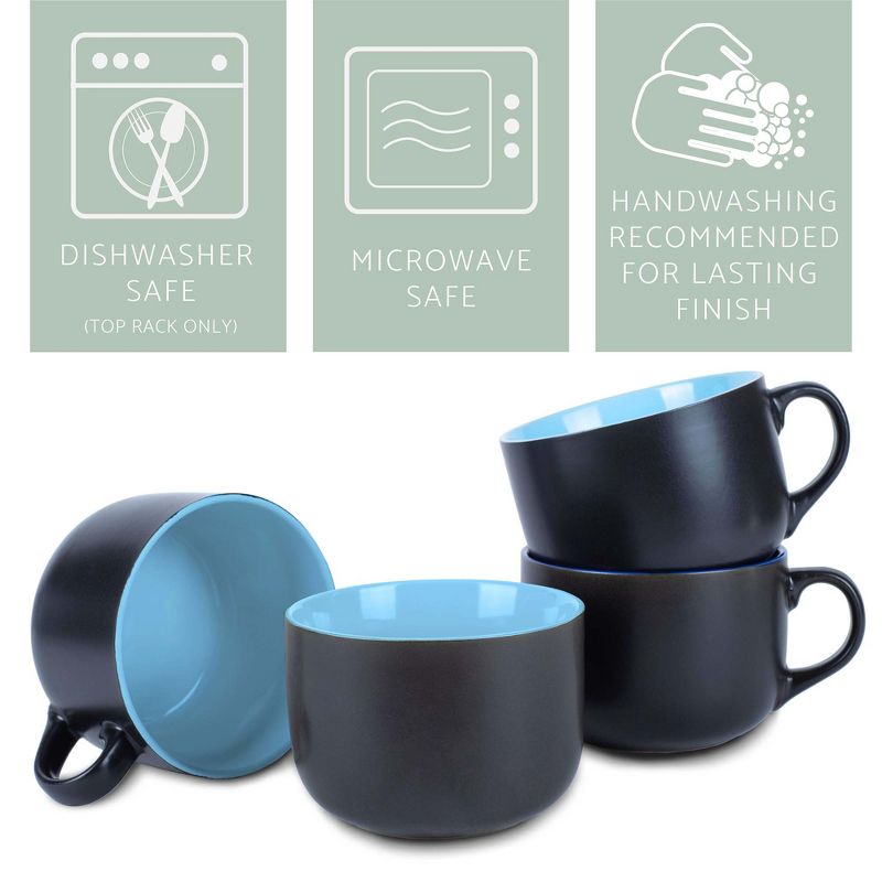 Elanze Designs Large Color Pop 24 ounce Ceramic Jumbo Soup Mugs Set of 4, Ice Blue, 3 of 6