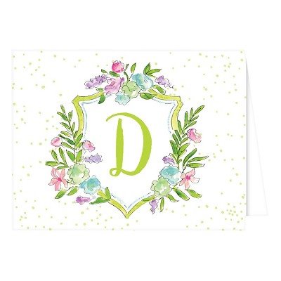 10ct Folded Notes - Vintage Floral Crest Monogram - D
