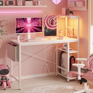 Bestier 44” Gaming Desk with Power Outlets & USB Ports, LED Computer Desk with 4-Tier Storage Shelves - 1 of 4