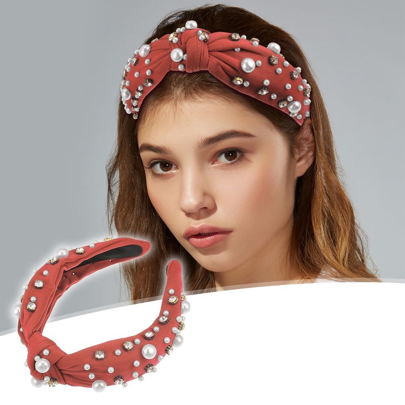 Unique Bargains Women's Knotted Simulated Pearl Rhinestones Headband 1.18" Wide 1Pc, 2 of 7