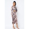 Slickblue Long Sleeve Tie-Dye Midi Dress with Cut-Out & PU Leather Details, Bold Brown/Black Design, S-L - 4 of 4