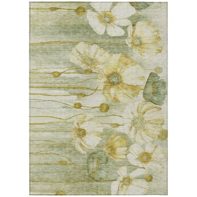 Sage Fern Green And Ivory Floral Washable Indoor Outdoor Area Rug