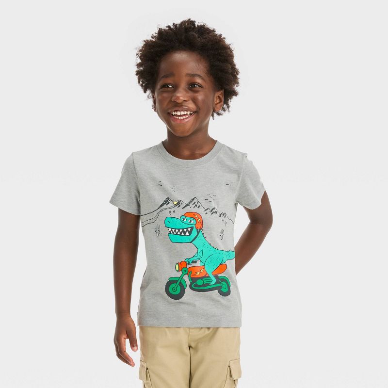 Toddler Boys&#39; Dino Motorbiking Short Sleeve Graphic T-Shirt - Cat &#38; Jack&#8482; Gray, 1 of 5