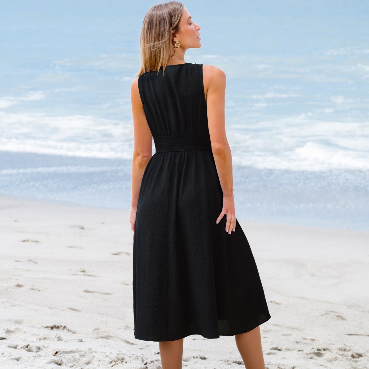 Женские платья Cupshe Women's V-Neck Sleeveless Maxi Dress with Boho Crochet Waist-XL-Black — фото 3
