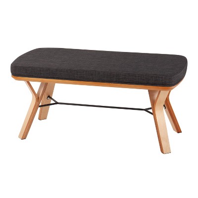 42" Natural Wood and Charcoal Fabric Bedroom Bench
