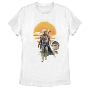 Women's Star Wars The Mandalorian The Child and Mando Walking Sunset T-Shirt - 1 of 4