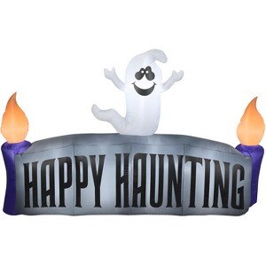 Gemmy Airblown Inflatable Ghost w/Happy Haunting Sign Scene, 5 ft Tall, Grey - 1 of 2