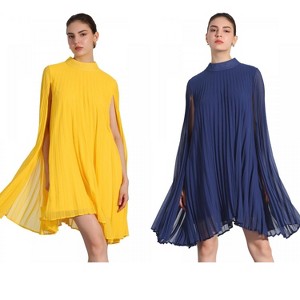 INSPIRE CHIC Women's Loose Flowy Cloak Sleeve Cape Pleated Chiffon Dress 2 Packs - 1 of 4