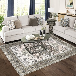 Area Rug Washable Vintage - Soft Traditional Rugs for Living Room Large Non Slip Backing with Low Pile Farmhouse Oriental Retro Carpet for Bedroom - 1 of 4