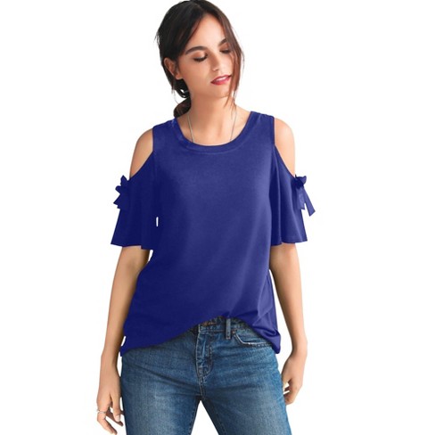 ellos Women s Plus Size Cold Shoulder Top 30 32 Blue