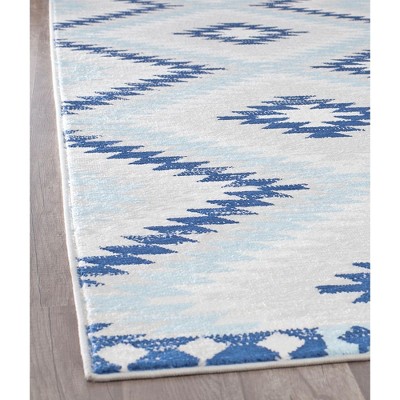 Ice Blue and White Synthetic Rectangular Area Rug, 8'9" x 12'