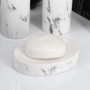 Evideco French Home Goods Oval Marble Effect Soap Dish Cup Dispenser - 1 of 4