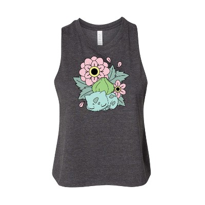 Women's Pokémon Bulba Flowers Graphic Racerback Tank - Heather Charcoal - Medium