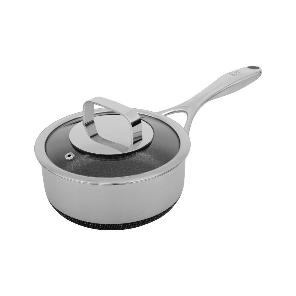 Livwell Brands Diamond Clad 1.5qt Hybrid Nonstick Stainless Steel Sauce Pan and Lid: Tri Ply, Stay-Cool Handle, Oven & Dishwasher Safe