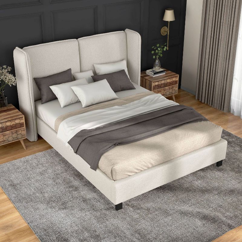 HOMES: Inside + Out Queen Shellsea Modern Boucle Upholstered Platform Bed with Wingback Headboard, 4 of 11