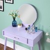 Sapphtopaz Vanity Desk Contemporary Wood Makeup Table with Round Mirror and Stool for Bedroom, Locker Room, Living Room - 3 of 4