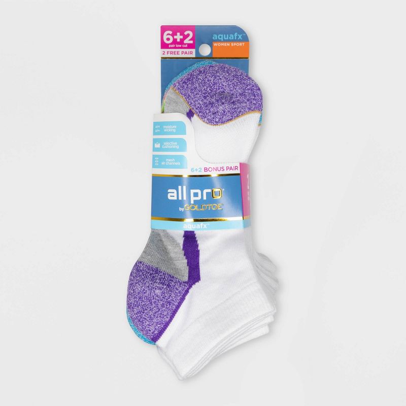 All Pro Women&#39;s Extended Size Aqua FX 6+2 Bonus Pack Low Cut Athletic Socks - White/Purple 8-12, 2 of 4