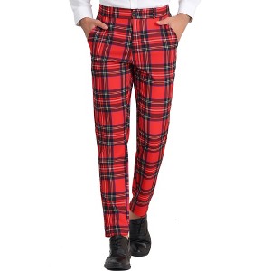 Lars Amadeus Men's Plaid Flat Front Business Dress Suit Pants - 1 of 4