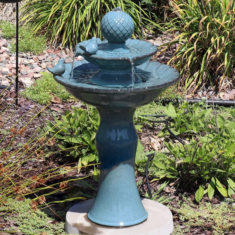 Sunnydaze 27"H Electric Green Ceramic 2-Tier Resting Birds Outdoor Water Fountain, 3 of 14