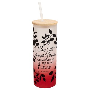 Elanze Designs Clothed Strength & Dignity Proverbs 34 Wrap-Around Design 25 Ounce Frosted Gradient Glass On-The-Go Coffee Travel Skinny Tumbler Mug - 1 of 1