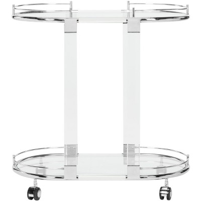Small Clear Acrylic and Brass Oval Bar Cart with Storage