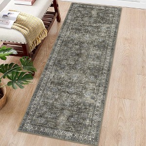 Vintage Floral Area Rug Washable Rug - 1 of 4