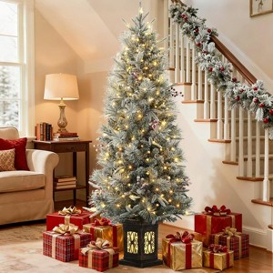Pre-lit Artificial Christmas Tree with Warm White Lights, Green Full Christmas Tree 4.5ft with 8 Light-Modes, Pre Lighted Xmas Tree - 1 of 4