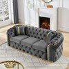 90.6" Velvet 3-Seater Button Tufted Sofa Couch with Gold Stainless Steel Accents for Living Room with 2 Pillows - 3 of 4