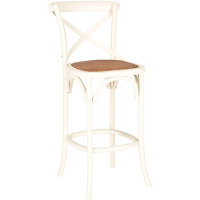 Franklin 44" Antique White Wood Bar Stool with Rattan Seat