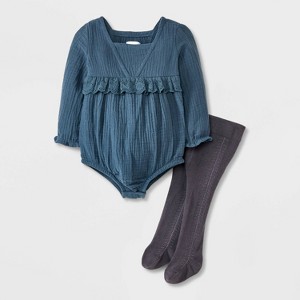 Grayson Mini Baby Girls' Bubble Romper With Tights - Navy Blue/gray 24m ...