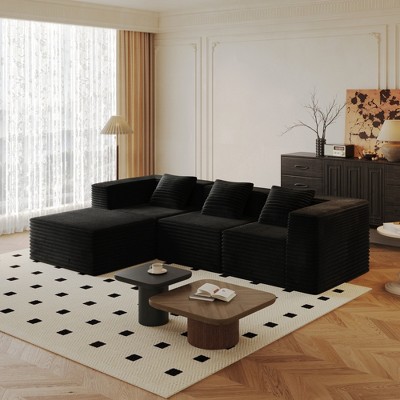 106.7" Corduroy Modular Boneless L-Shaped Sectional Sofa with Ottoman, High-Density Memory Foam, Flexible Configurations, Plush Cushions