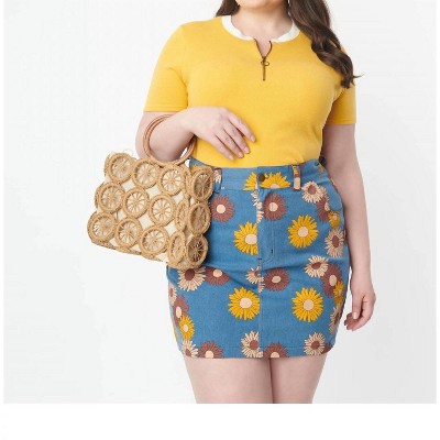Women's Denim Floral What A Classic Mini Skirt - Plus - Unique Vintage