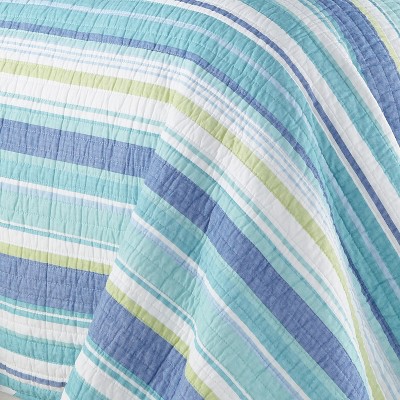 Laida Beach Blue Cotton Twin Reversible Quilt Set