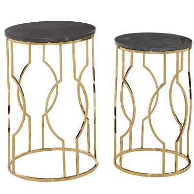 Set of 2 Glam Marble Accent Tables Gold - Olivia & May