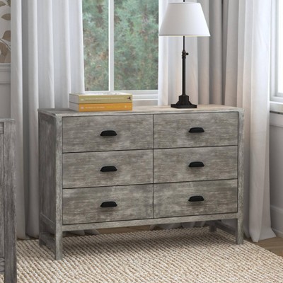 Cottage Grey Farmhouse 6-Drawer Double Dresser for Nursery