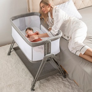 Fodoss Baby Bassinet Bedside Sleeper with Wheels & Storage Tray, Portable Crib for Newborns - 1 of 4