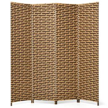 Costway 4 Panel  Fiber Privacy Partition Screen Folding Room Divider Weave  6FT Tall