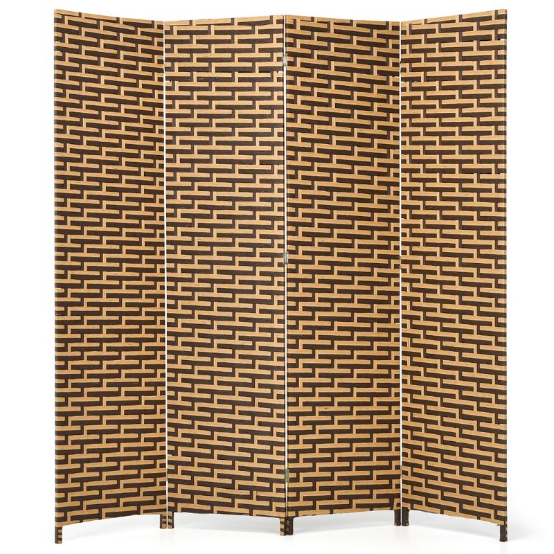 Costway 4 Panel  Fiber Privacy Partition Screen Folding Room Divider Weave  6FT Tall, 1 of 11