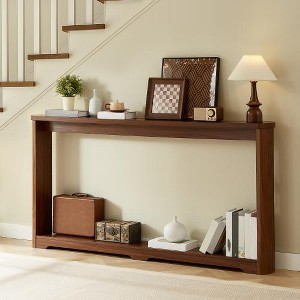 LIVAREEmlen 70.1"Corrugated Texture Storage Table for Entranceways,Narrow Wooden Console Sofa Table,Can Be Placed Behind The Sofa,Walnut - 1 of 4