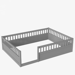 TiramisuBest Full Floor Bed Frame with Fence - Grey Pine Design - 1 of 4