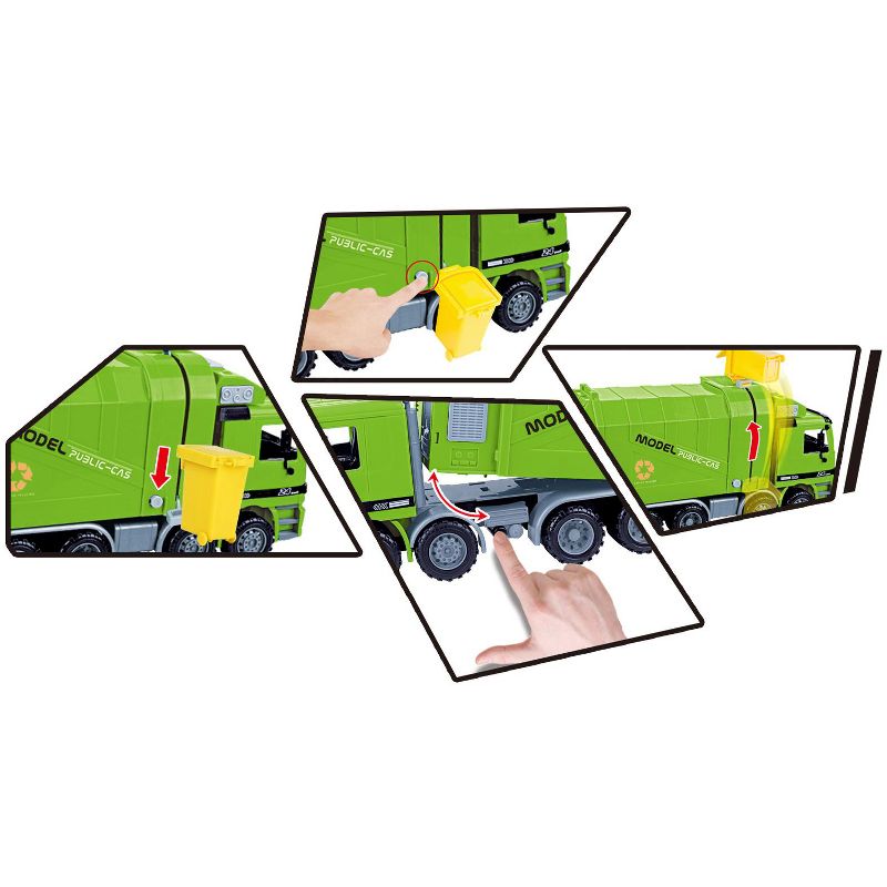Link Ready! Set! Go! 14" Friction Powered Recycling Garbage Truck Toy For Kids With Side Loading - Green, 3 of 4
