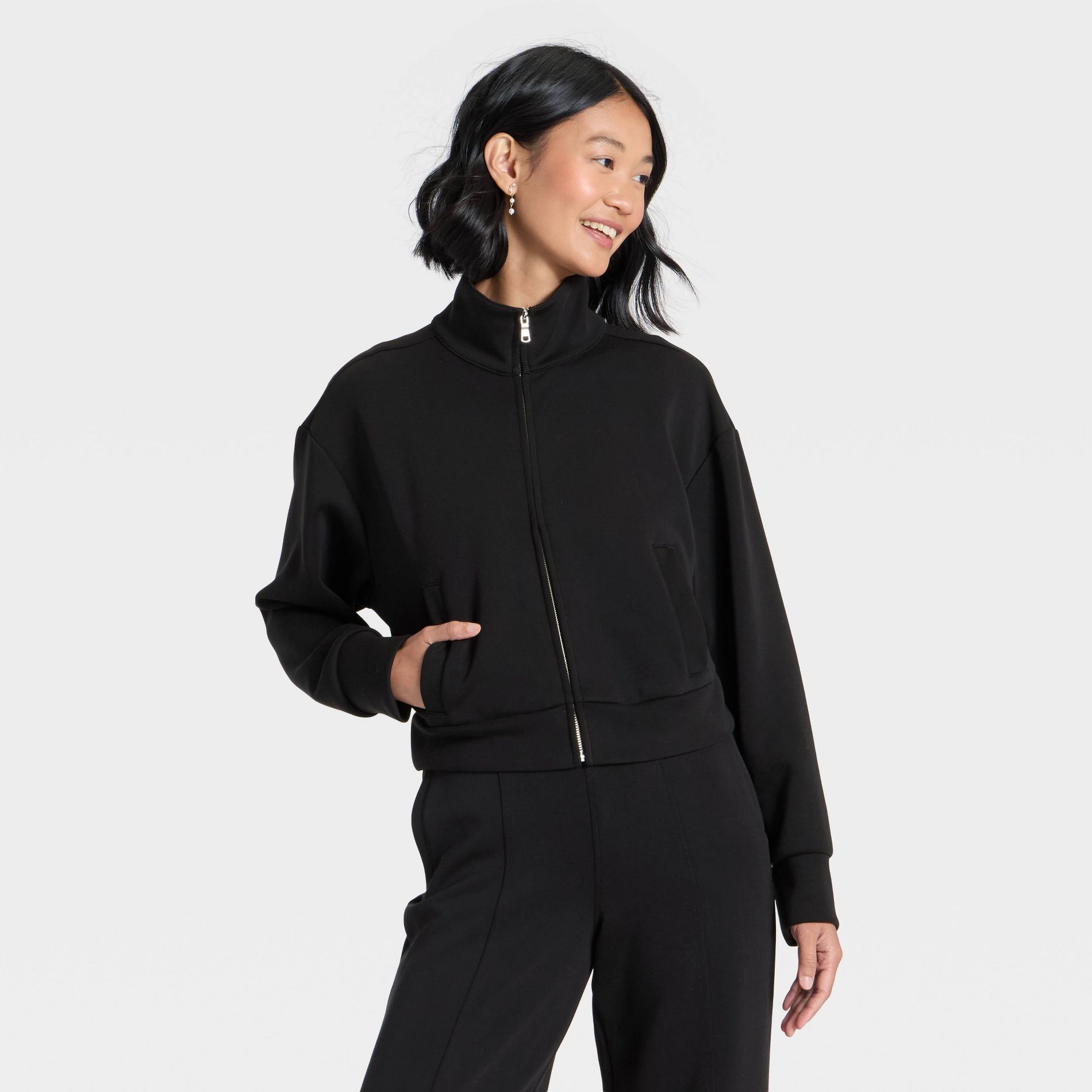 Women's Sandwash Zip-Up - A New Day™ Black S