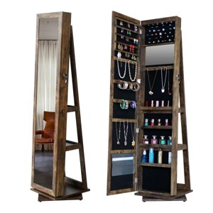 YOOCOZZ Full-Length LED Mirror with Lockable and Rotatable Jewelry Cabinet - Antique Gray - 1 of 4