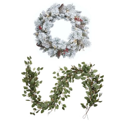 ASTEROUTDOOR Artificial 24in Christmas Wreath and 9ft Holiday Garland —  CHIMIYA