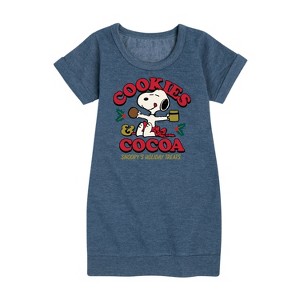 - Peanuts - Snoopy Christmas Cookies and Cocoa Graphic Short Sleeve Fleece Dress - 1 of 4